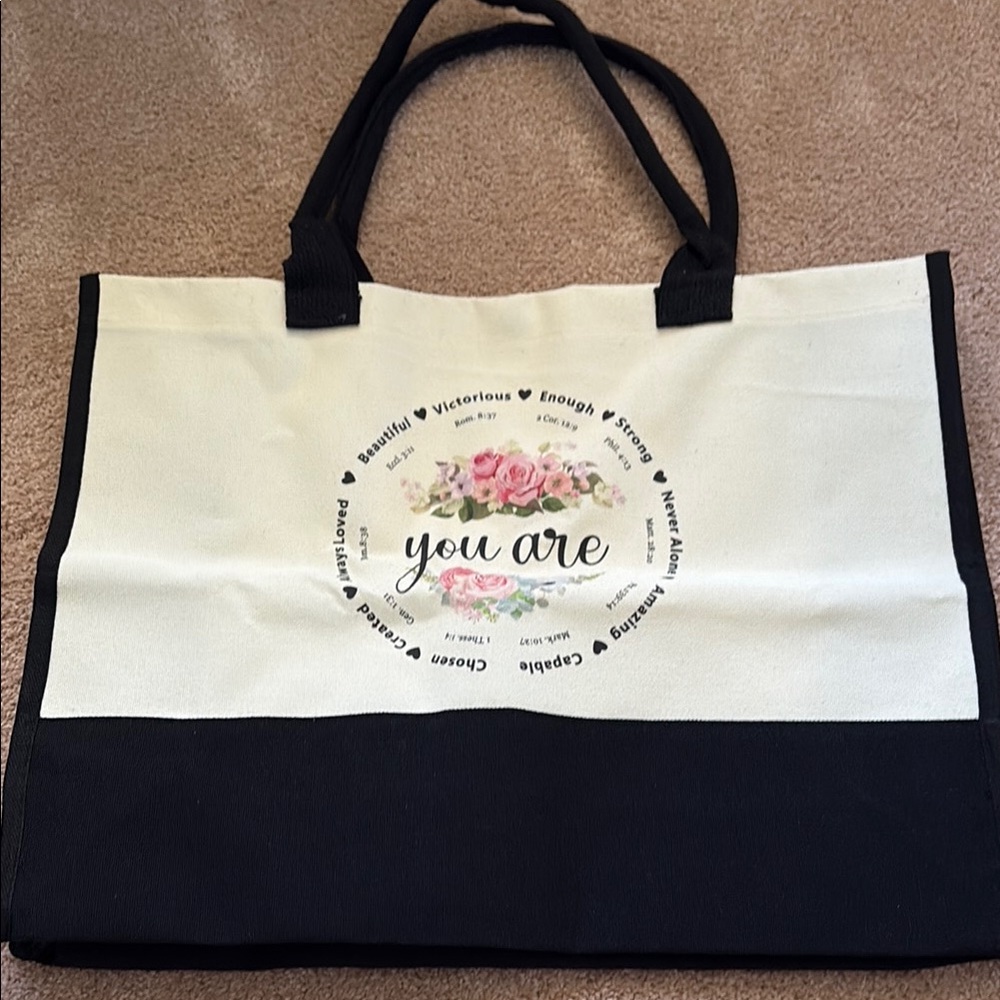 Chic Black and White Floral Canvas Tote